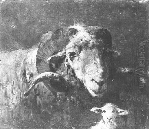 Ram With A Lamb Oil Painting by Otto Friedrich Gebler