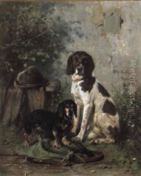 Zwei Jagdhunde (dackel Und Vorstehhund) Oil Painting by Otto Friedrich Gebler