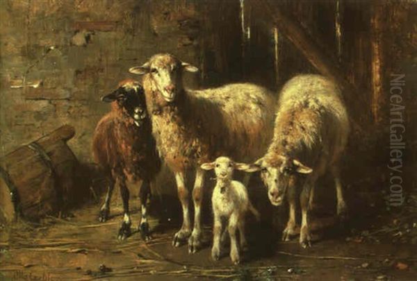 Schafe Mit Lamm Im Stall Oil Painting by Otto Friedrich Gebler