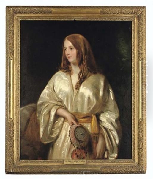 Portrait Of Flora Bellasis In Indian Parsi Dress Oil Painting by Andrew Geddes