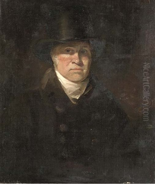 Portrait Of A Gentleman (nathaniel Plimer?), Half-length, In A Brown Coat And Top Hat Oil Painting by Andrew Geddes