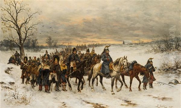 Return From Moscow In 1812 Oil Painting by Ludwig Gedlek