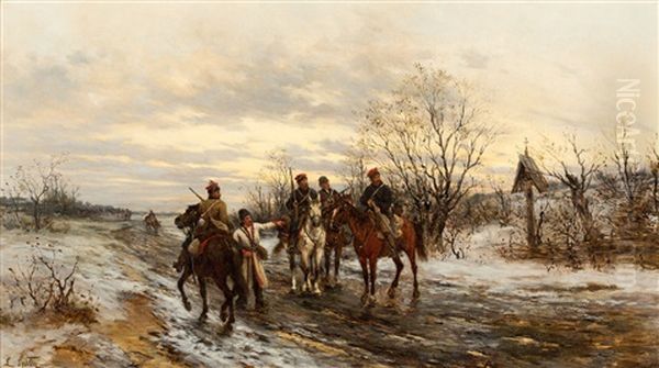 Patrol Powstanczy Oil Painting by Ludwig Gedlek