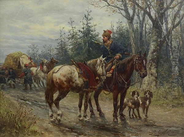 Unterwegs Oil Painting by Ludwig Gedlek