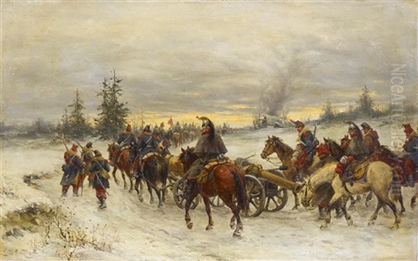 Soldatenzug Im Winter Oil Painting by Ludwig Gedlek