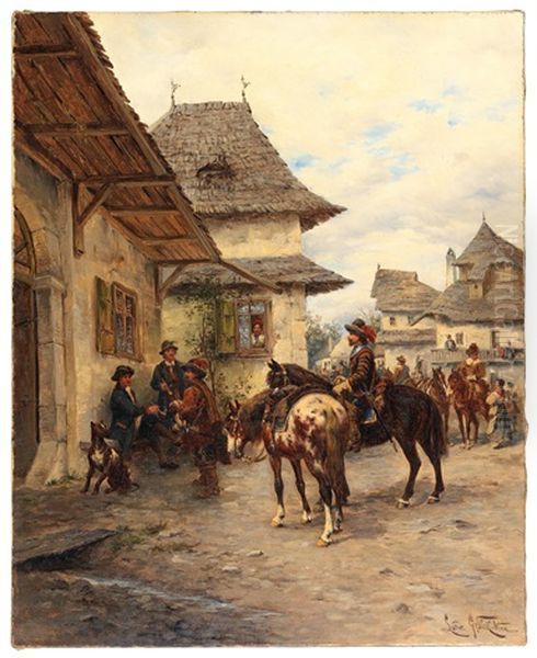 Riders Resting Oil Painting by Ludwig Gedlek