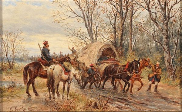 Troops On The Move Oil Painting by Ludwig Gedlek