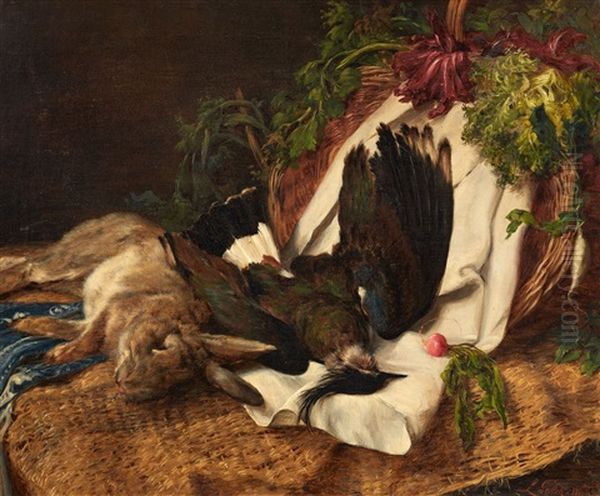 Still Life With A Rabbit And A Lapwing Oil Painting by Ludwig Gedlek