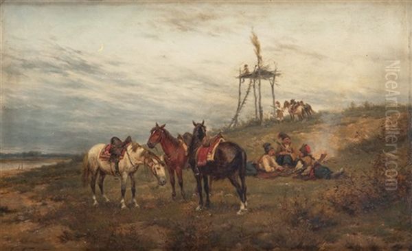 Cossacks Oil Painting by Ludwig Gedlek