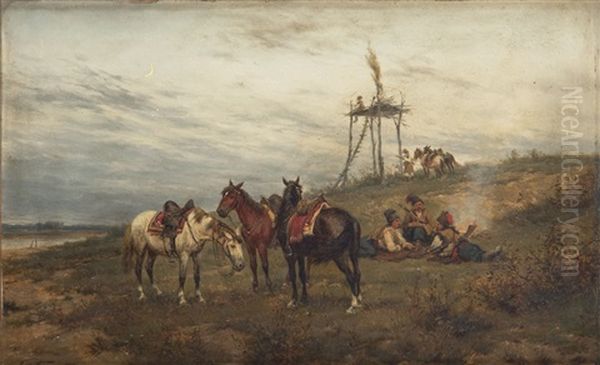 Kozacy Na Czatach Oil Painting by Ludwig Gedlek