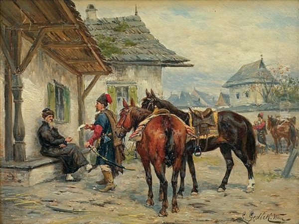 Patrol. In The Country Town Oil Painting by Ludwig Gedlek