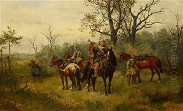 Sounding The Bugle Oil Painting by Ludwig Gedlek