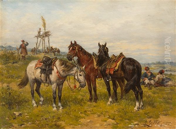 Rastende Kosaken Oil Painting by Ludwig Gedlek