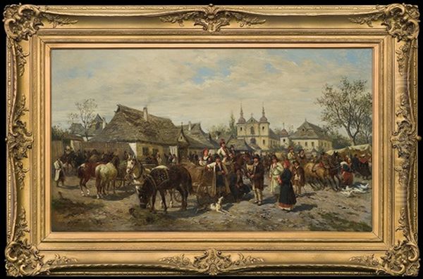 Fair In Cracow (kleparz) Oil Painting by Ludwig Gedlek