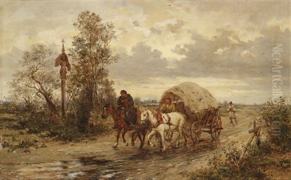 Auf Der Landstrase Oil Painting by Ludwig Gedlek