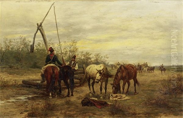 An Der Tranke Oil Painting by Ludwig Gedlek