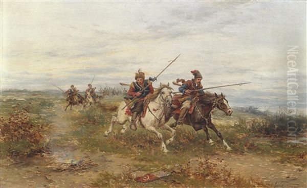 Reiterattacke Oil Painting by Ludwig Gedlek