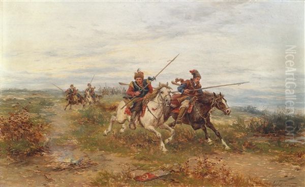 Reiterattacke Oil Painting by Ludwig Gedlek