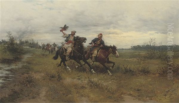 The Raiding Party Oil Painting by Ludwig Gedlek