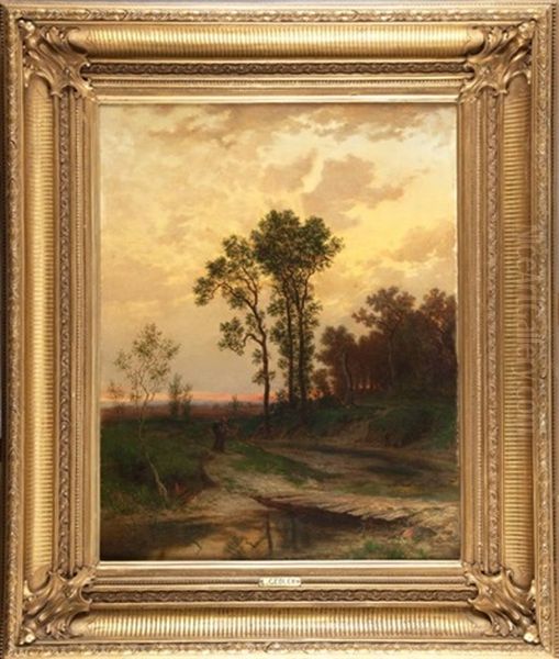 Pejzaz Z Mostkiem Oil Painting by Ludwig Gedlek