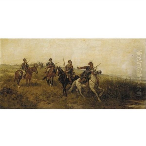 Mounted Cossacks Oil Painting by Ludwig Gedlek