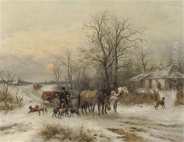 Preparing For The Hunt Oil Painting by Ludwig Gedlek