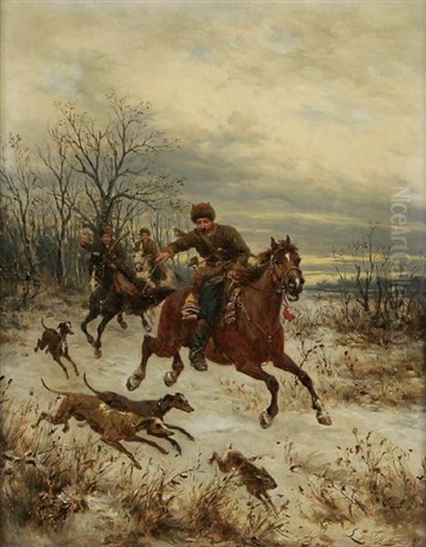 Cossacks Hunting Oil Painting by Ludwig Gedlek