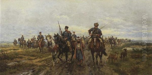 Kosaken Mit Turkischem Gefangenen Auf Dem Heimweg Oil Painting by Ludwig Gedlek