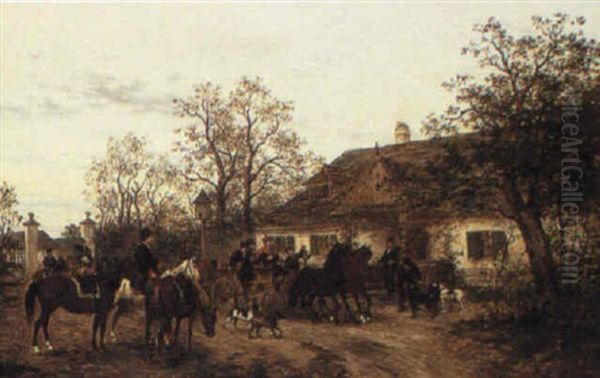 Horsemen After The Hunt Oil Painting by Ludwig Gedlek