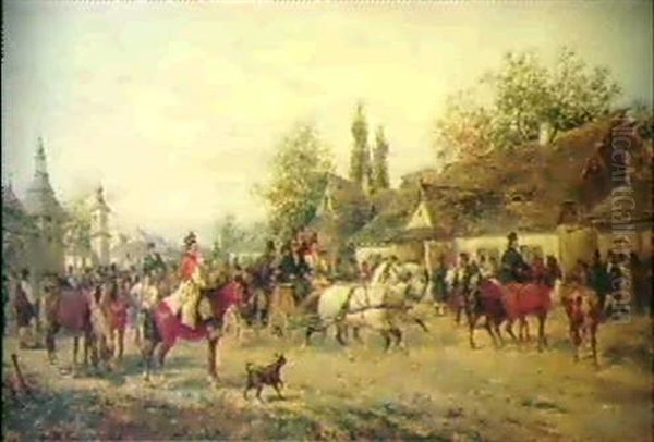 Kutschenfahrt In Einem Ungarischen Dorf Oil Painting by Ludwig Gedlek