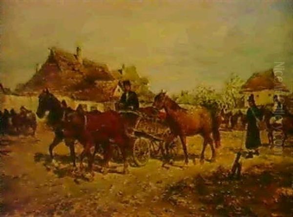 Hastmarknad Oil Painting by Ludwig Gedlek