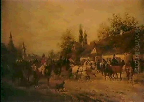 Markt In Einem Dorf Oil Painting by Ludwig Gedlek