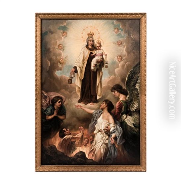 Virgen Del Carmen Con Animas Del Purgatorio Oil Painting by German Gedovius