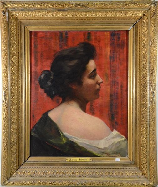 Portrait De Jeune Dame Vue De Profil Oil Painting by Adrien Geefs