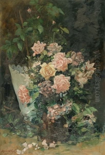 Rosier En Fleurs Oil Painting by Adrien Geefs