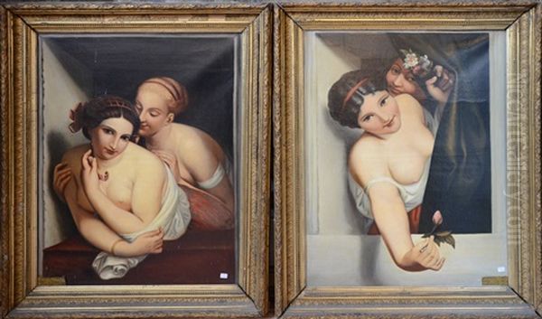 Jeunes Femmes (pair After Wiertz) Oil Painting by Charles Geefs