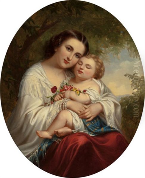 Mother And Child Oil Painting by Fanny (Fanny Corr) Geefs