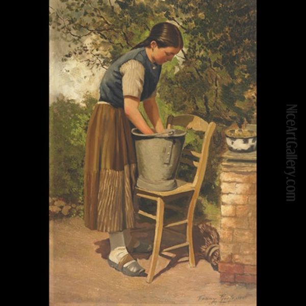 Washday Oil Painting by Fanny (Fanny Corr) Geefs