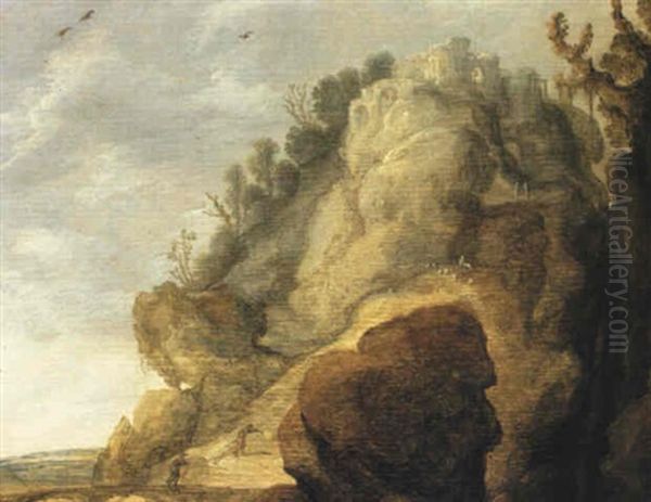 A Rocky Landscape Oil Painting by Jacob van Geel