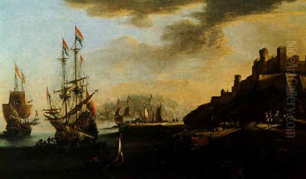 Vue Portuaire Animee Oil Painting by Joost van Geel