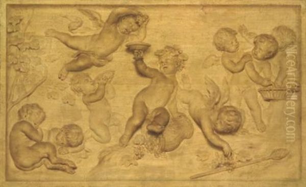 An Infant Bacchanal Oil Painting by Marten Jozef Geeraerts