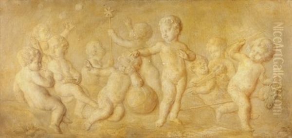 Jeux De Putti Oil Painting by Marten Jozef Geeraerts