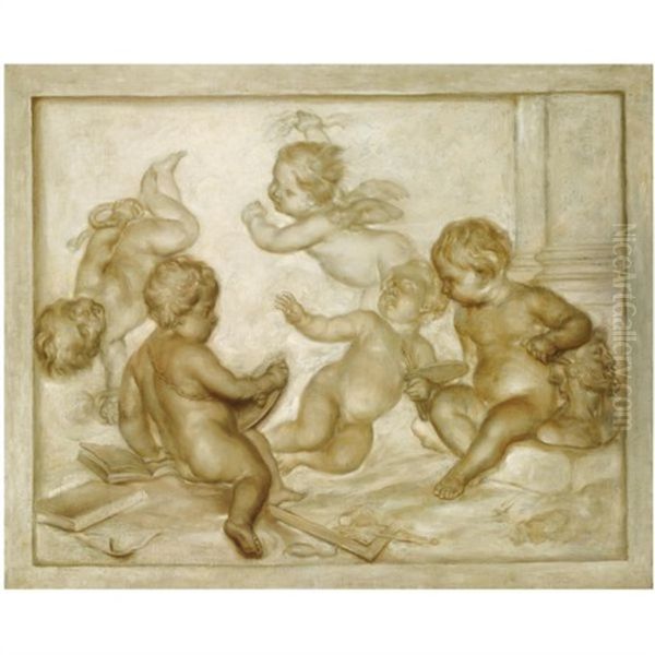 Five Putti Representing An Allegory Of The Arts Oil Painting by Marten Jozef Geeraerts