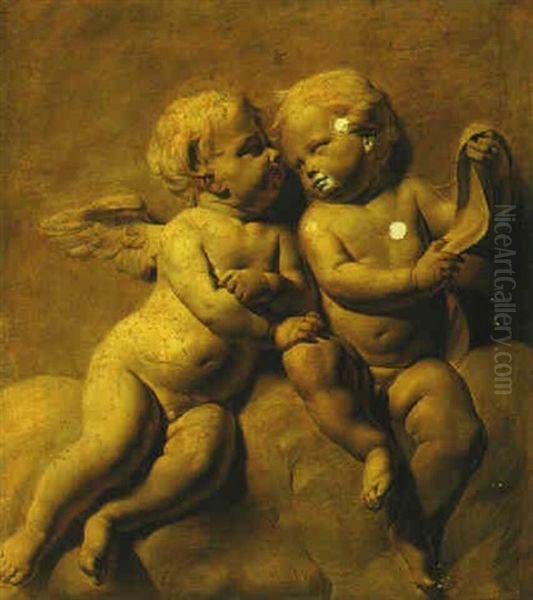 Two Putti Oil Painting by Marten Jozef Geeraerts