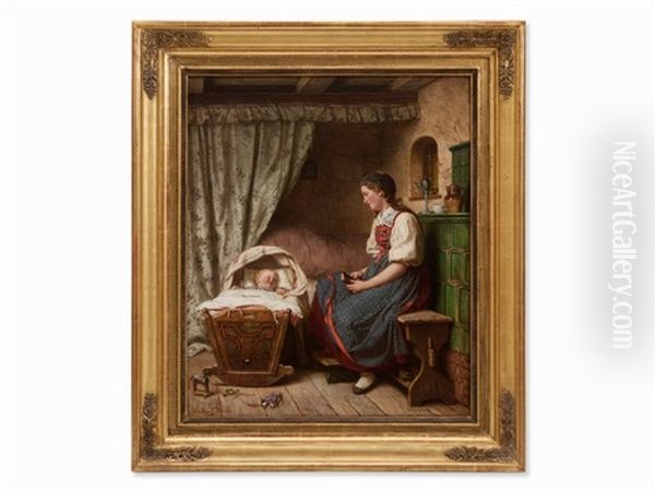 A Young Mother Oil Painting by Julius Geertz