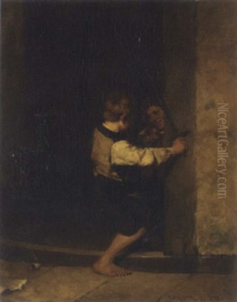 Boys At Play Oil Painting by Julius Geertz