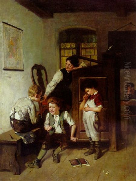 Mischief In Classroom Oil Painting by Julius Geertz