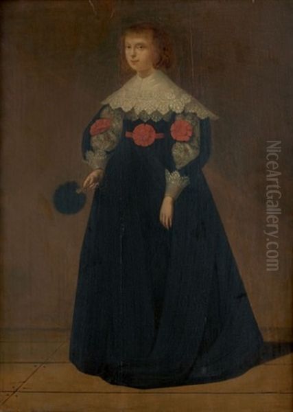 Portrait De Jeune Fille En Robe Noire A Creuvees Tenant Un Eventail Oil Painting by Wybrand Simonsz de Geest the Elder