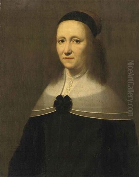 Portrait Of A Lady, In A Black Dress With A White Lace Collar Oil Painting by Wybrand Simonsz de Geest the Elder