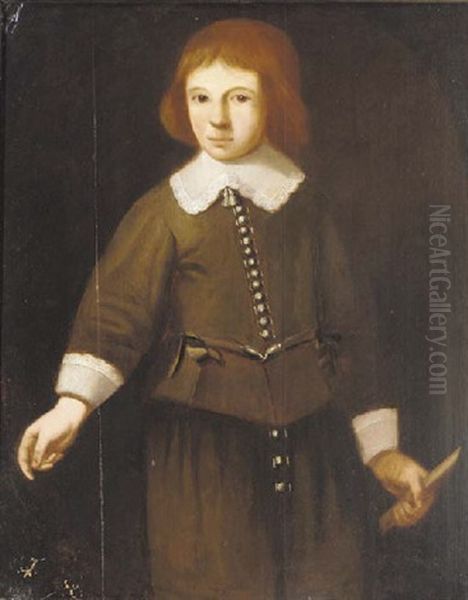 Portrait Of A Boy Wearing A Green Suit And Holding A Flute Oil Painting by Wybrand Simonsz de Geest the Elder